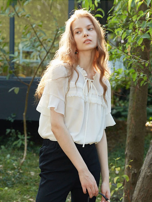 芊艾女装2023春夏季白色衬衫