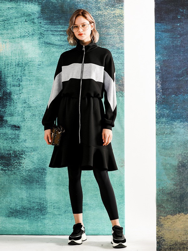 四月初九女装2023春夏季黑色连衣裙