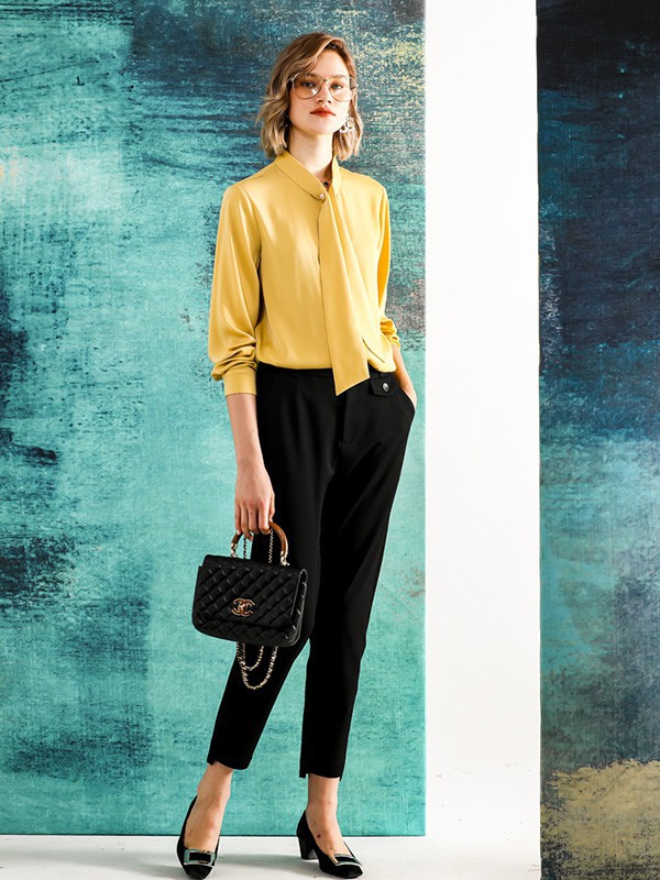 四月初九女装2023春夏季黄色衬衫