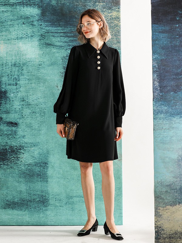 四月初九女装2023春夏季黑色连衣裙