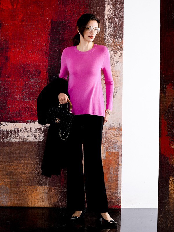 四月初九女装2023春夏季粉色针织衫