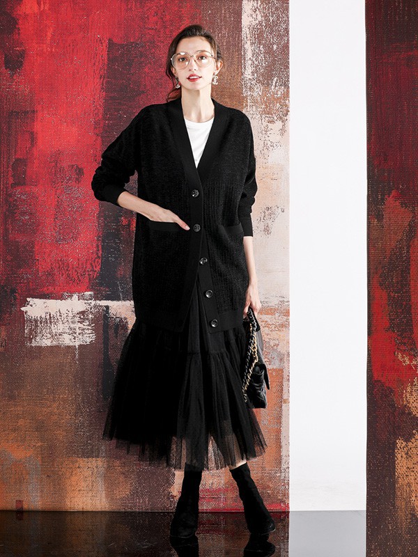 四月初九女装2023春夏季黑色纱裙