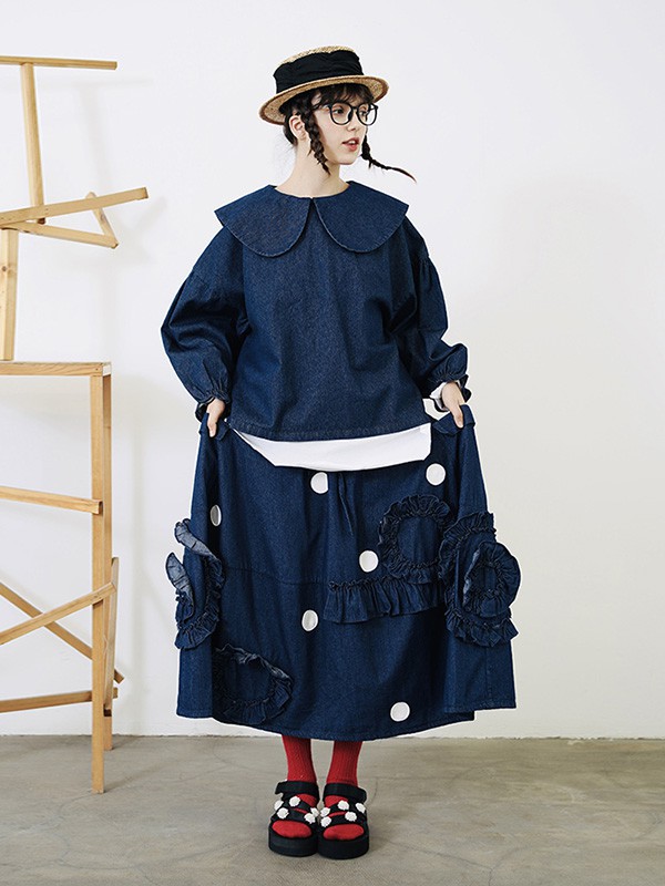 嘿尔闹女装2023春夏季藏蓝色连衣裙