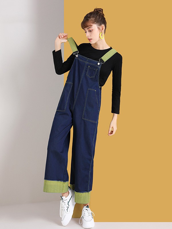 佐幕妮女装2023春夏季藏蓝色背带裤