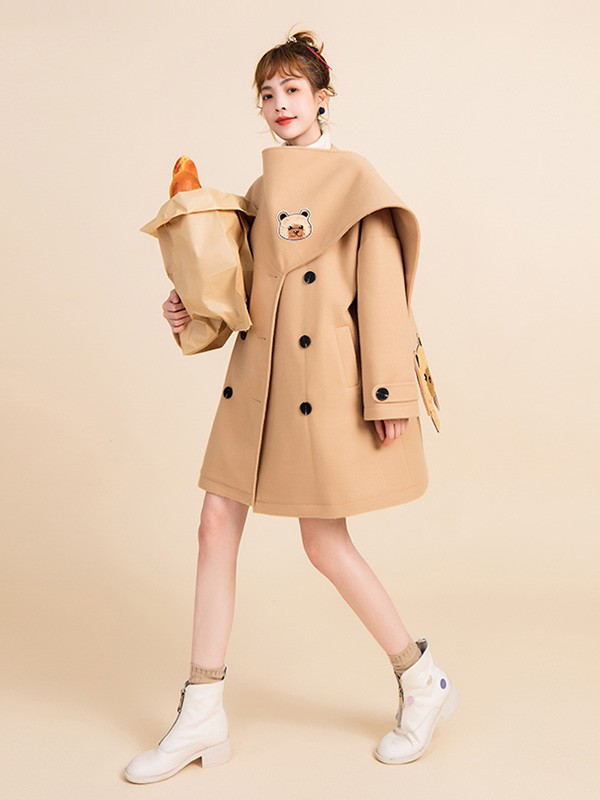 凯莉欧女装2022秋冬季卡其色大衣