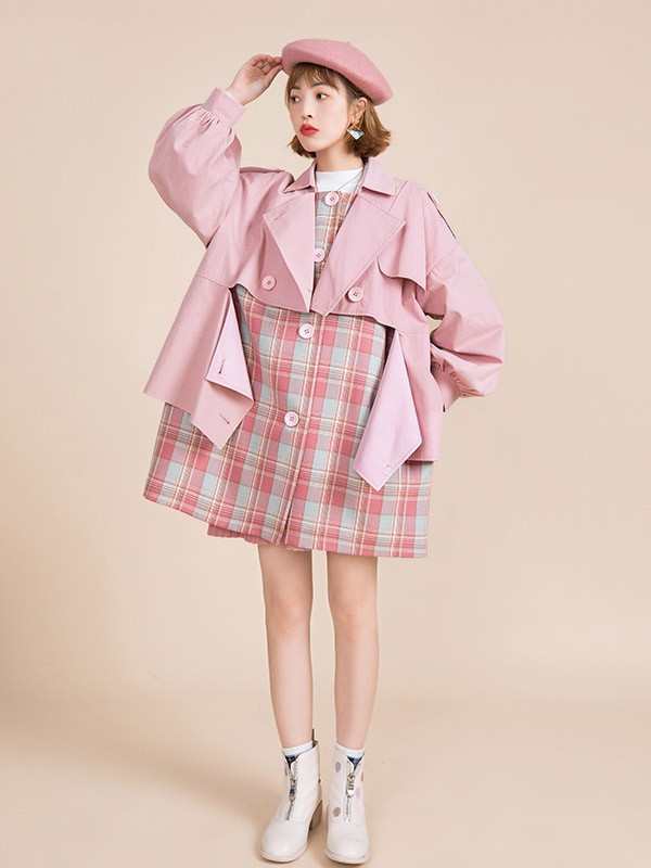 凯莉欧女装2022秋冬季粉色风衣