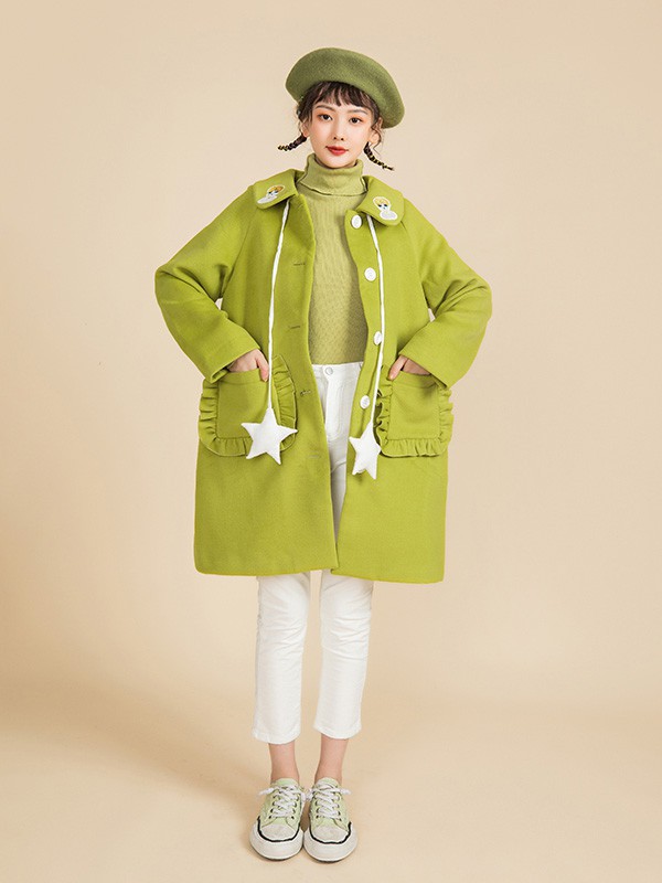 凯莉欧女装2022秋冬季绿色大衣