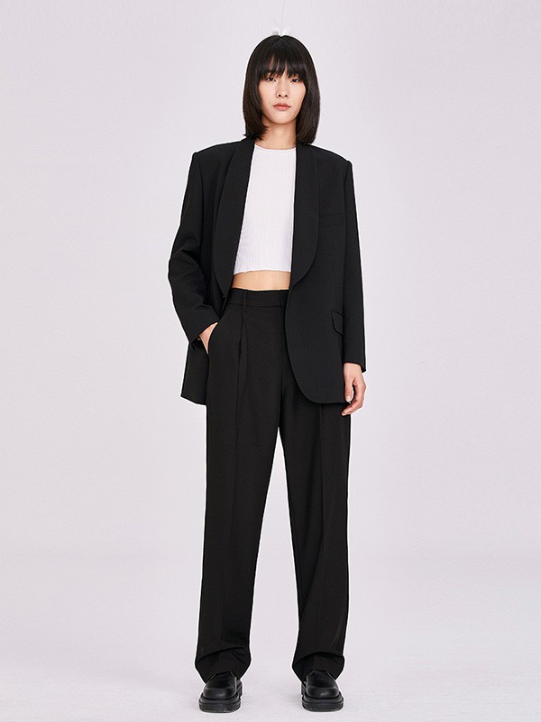 画伊2023春夏季黑色阔腿裤