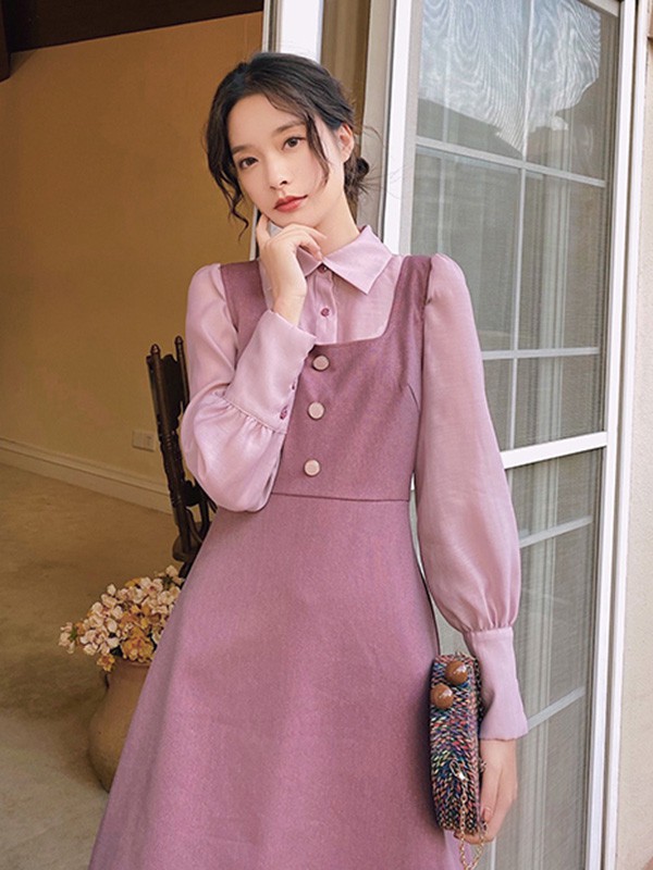 LHN女装2023春夏季粉色连衣裙