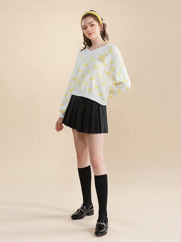 茵烁2023春夏季黑色百褶裙