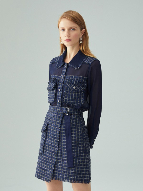 米岫2022秋冬季藏蓝色衬衫