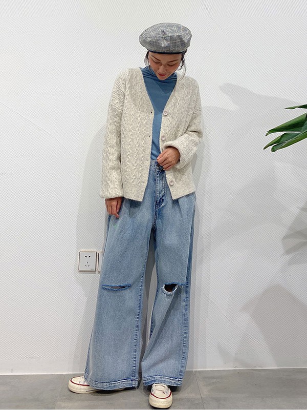 wcloset2023春夏季蓝色阔腿裤