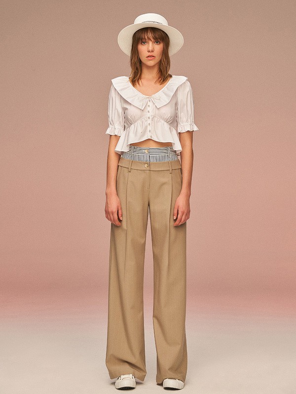 YAOZONKU2023春夏季卡其色阔腿裤