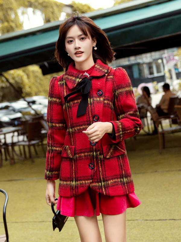 爱泰女装2022秋冬季红色大衣