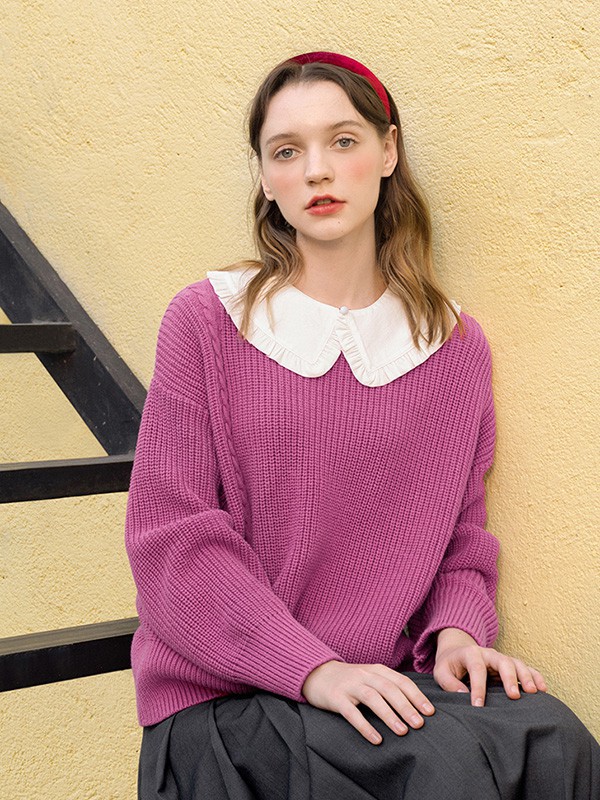 LLANO女装2022秋冬季粉色毛衣