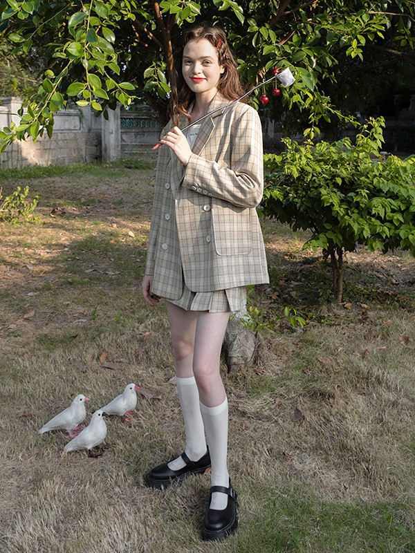 LLANO2022秋冬季棕色百褶裙