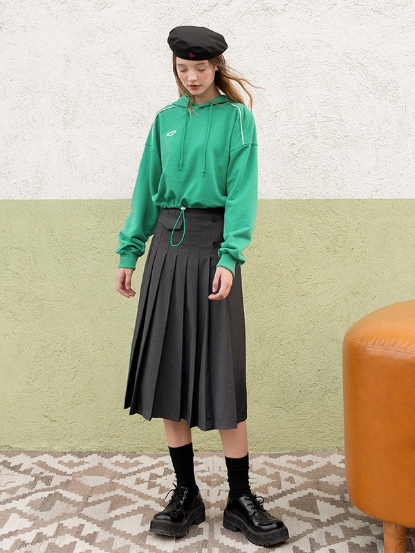 LLANO女装2022秋冬季黑色百褶裙