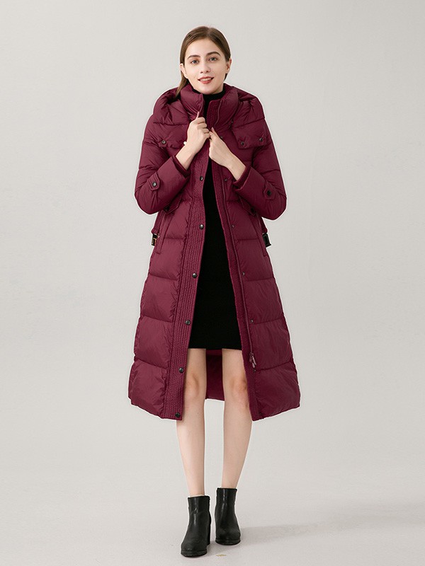 漫逸春色2022秋冬季酒红色棉服