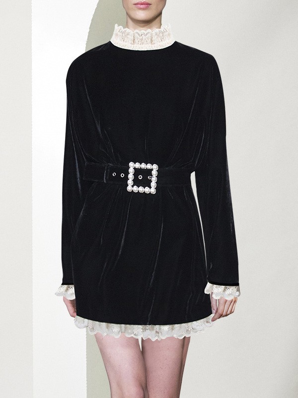 漫逸春色2022秋冬季黑色毛衣裙