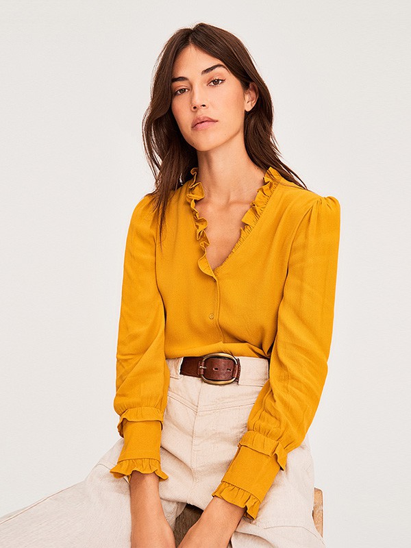 巴安斯女装2022秋冬季黄色衬衫