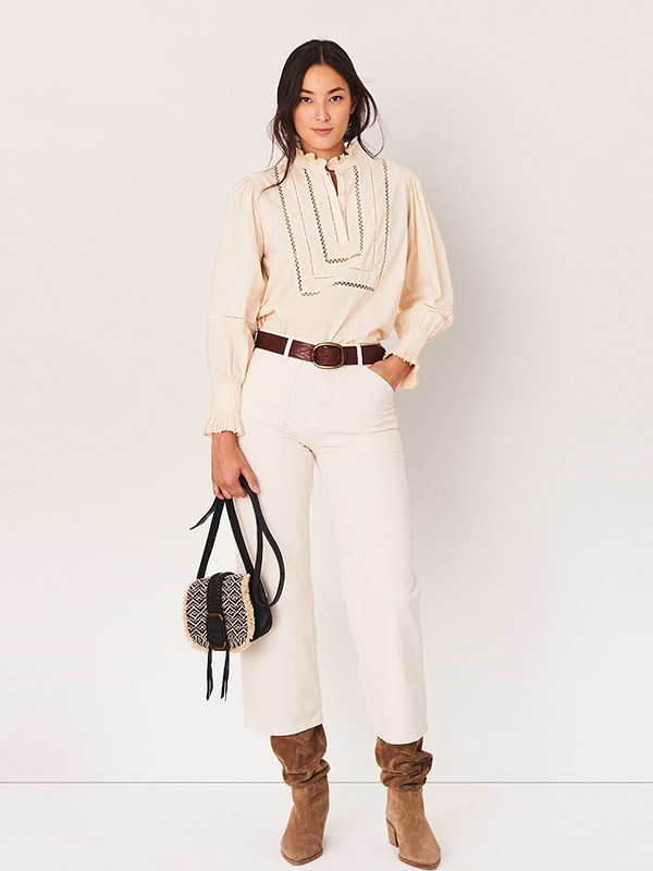 巴安斯女装2022秋冬季白色长裤