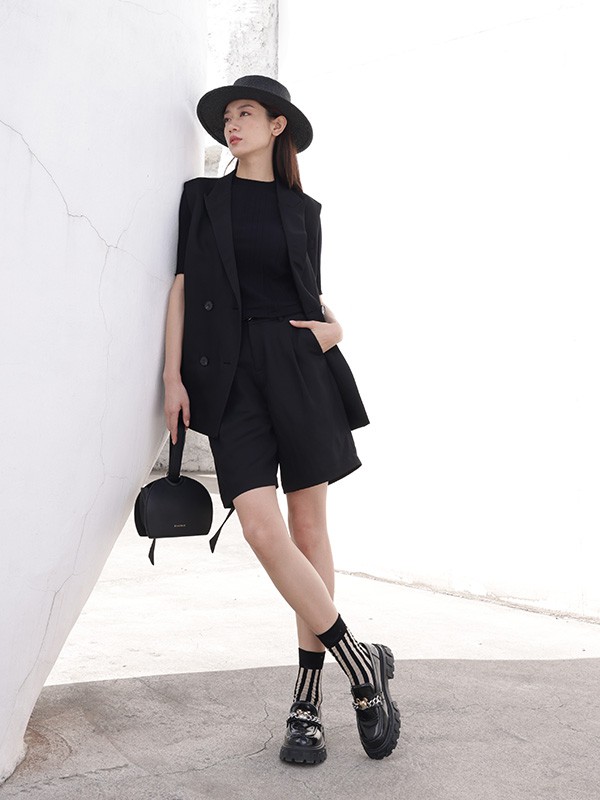 注释ANNOTATE女装2023春夏季黑色T恤