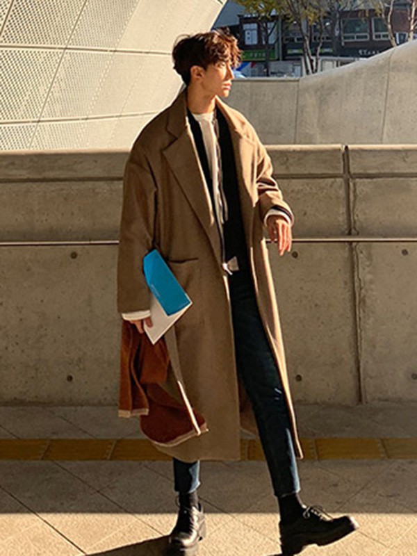 GREENHOMES男装2022秋冬季咖啡色风衣