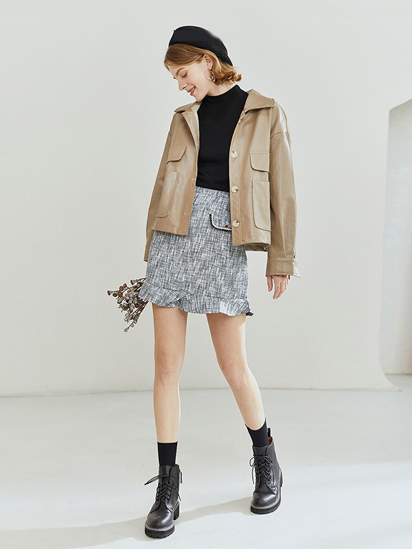 法曼斯女装2023春夏季灰色短裙