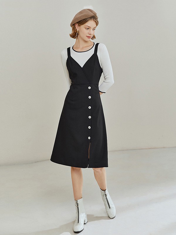 法曼斯2023春夏季黑色吊带裙