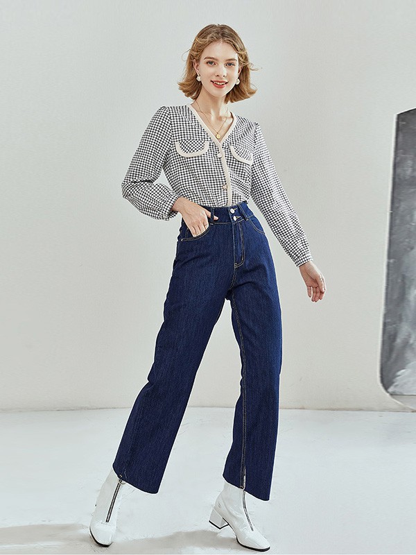 法曼斯2023春夏季藏蓝色阔腿裤