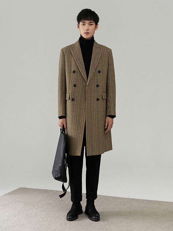 THESSNCE男装2022秋冬季卡其色大衣