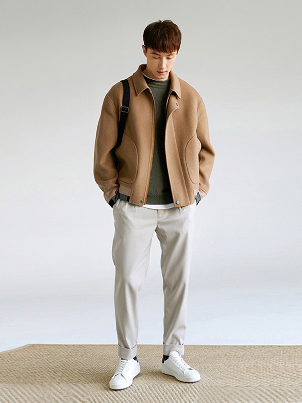 THESSNCE男装2022秋冬季卡其色大衣