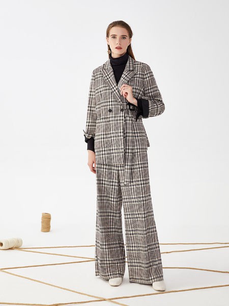 针线时光2023春夏季灰色阔腿裤