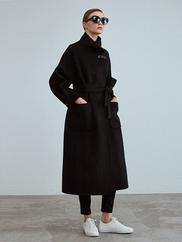 听蔻女装2022秋冬季黑色大衣