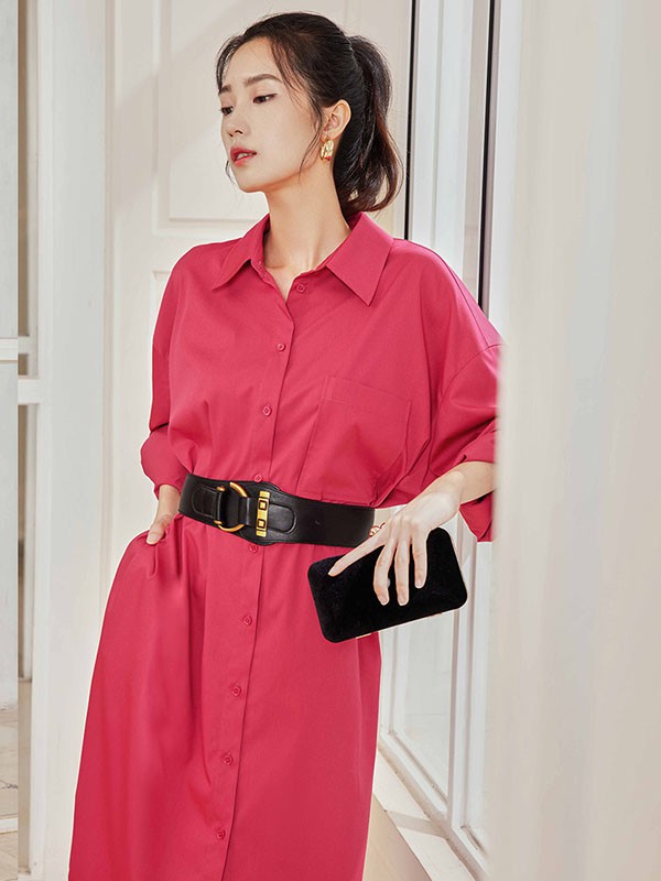 姚领女装2023春夏季粉色衬衫裙