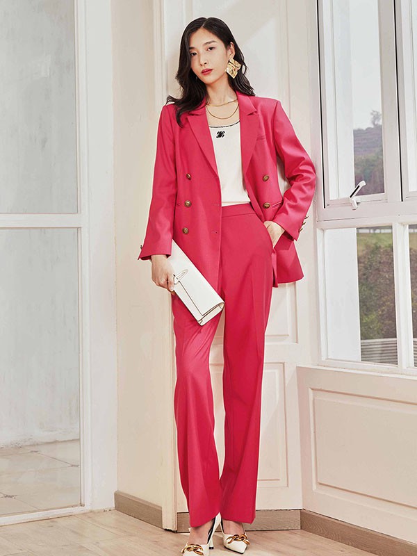 姚领女装2023春夏季粉色西装