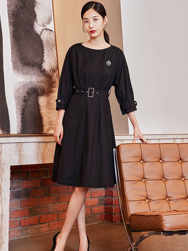 姚领女装2023春夏季黑色连衣裙
