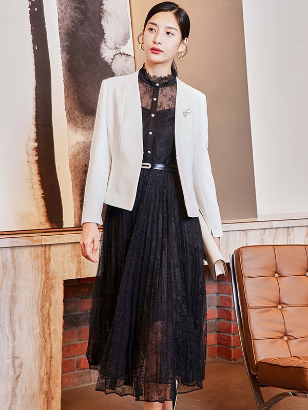 姚领女装2023春夏季黑色连衣裙