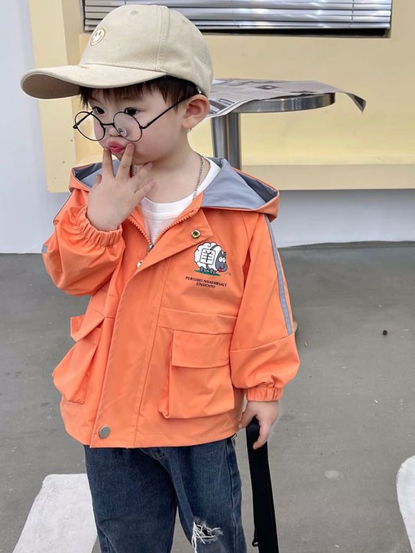 123童装2023春夏季橙色冲锋衣