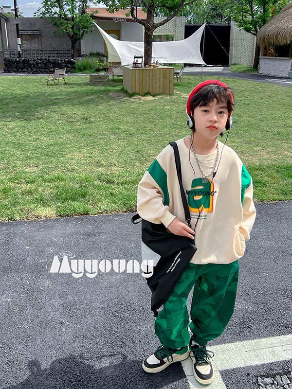 麦与童装2023春夏季绿色阔腿裤