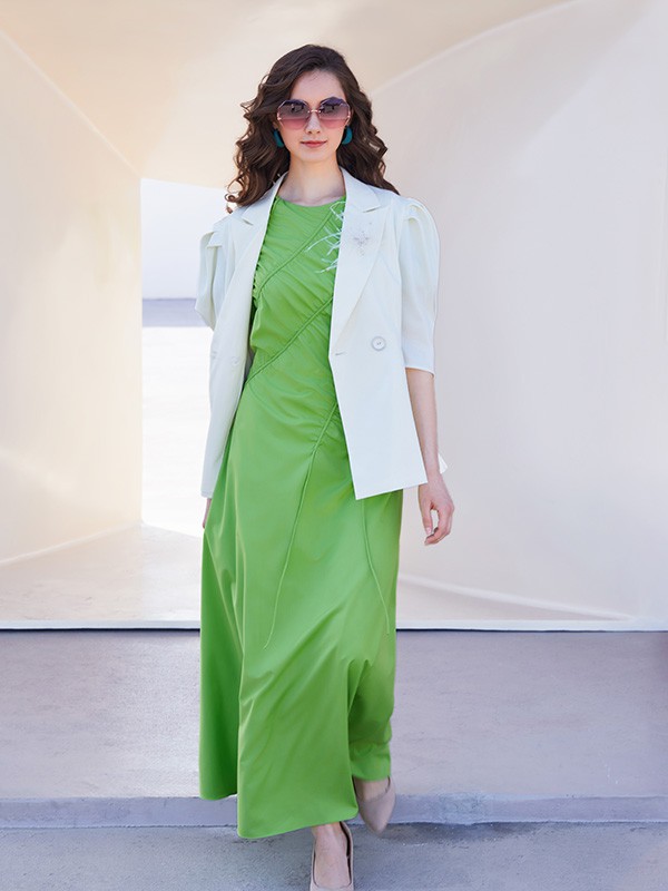 圣多衣2023春夏季绿色连衣裙