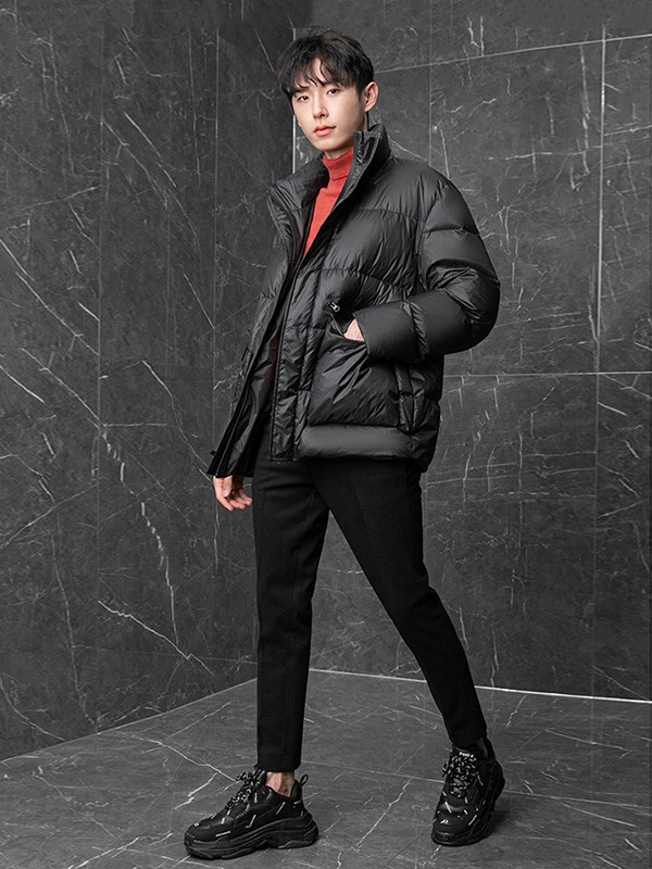 伊夫罗兰男装2022秋冬季黑色羽绒服