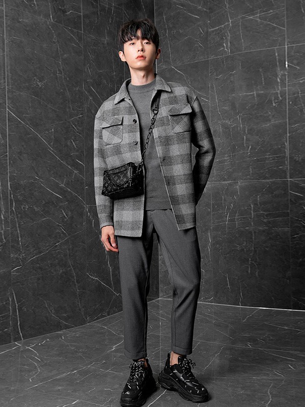 伊夫罗兰男装2022秋冬季灰色大衣