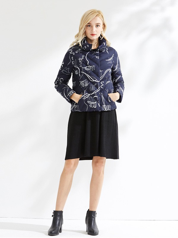 曼哈芙女装2022秋冬季藏蓝色棉服