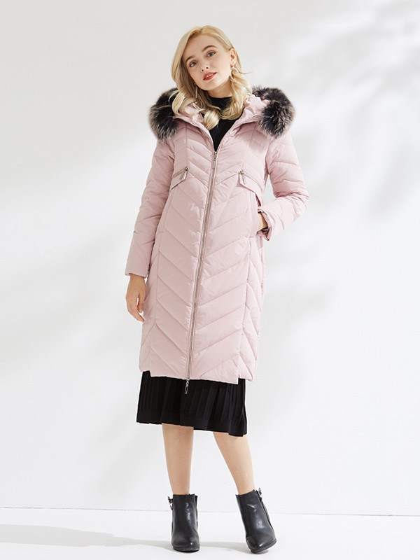 曼哈芙女装2022秋冬季粉色派克服