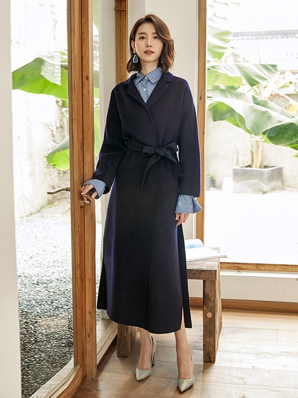 蓝其卡纶2022秋冬季黑色大衣