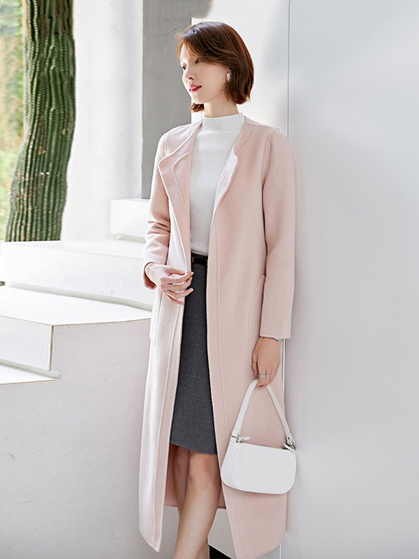 蓝其卡纶女装2022秋冬季粉色大衣