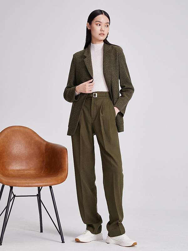 西嘉女装2022秋冬季军绿色长裤