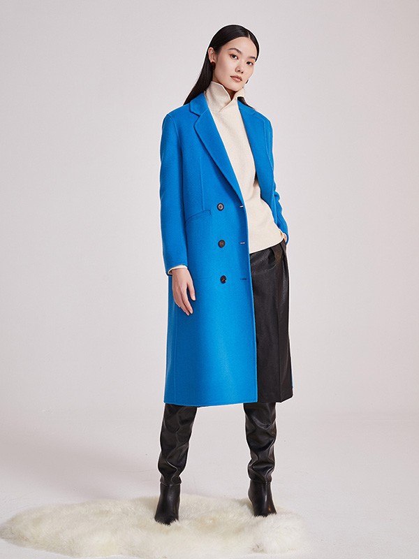 西嘉女装2022秋冬季蓝色大衣