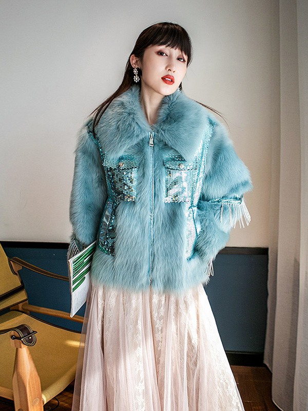 法萨奴女装2022秋冬季蓝色大衣